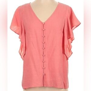 Nine West Women Pink/orange Short Sleeve Blouse L